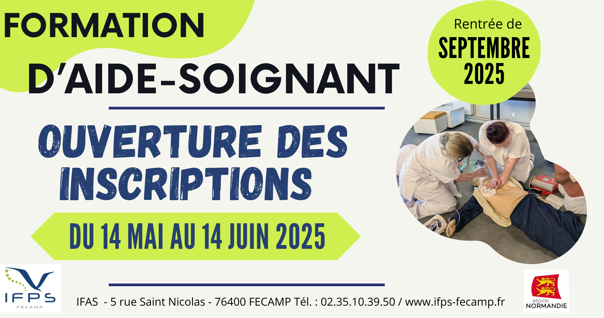 ouverture inscription IFAS 2025 F Ouverture des inscriptions Formation aide-soignant IFAS de Fécamp